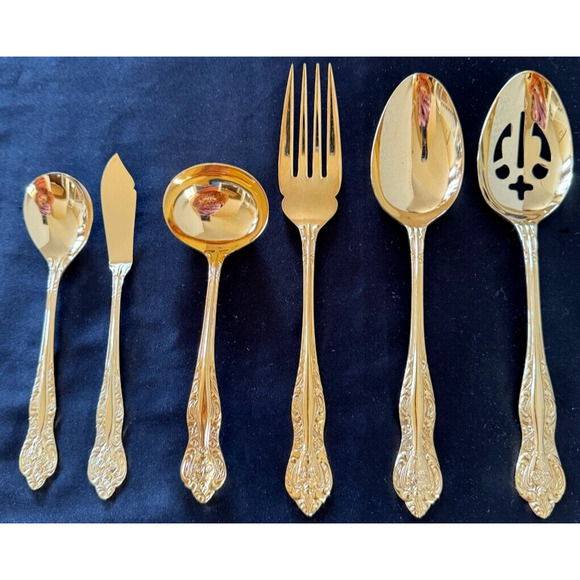 Vtg Stanley Roberts Flatware Golden Dynasty Gold Electroplate 54 PC Svc 8 MINT - Picture 4 of 14